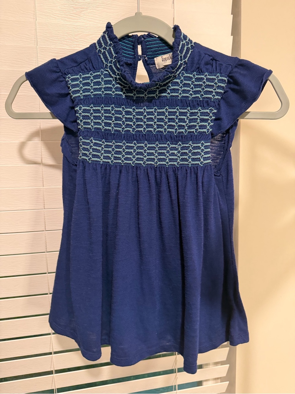 Speechless Navy Blue Shirt with Light Blue Smocking